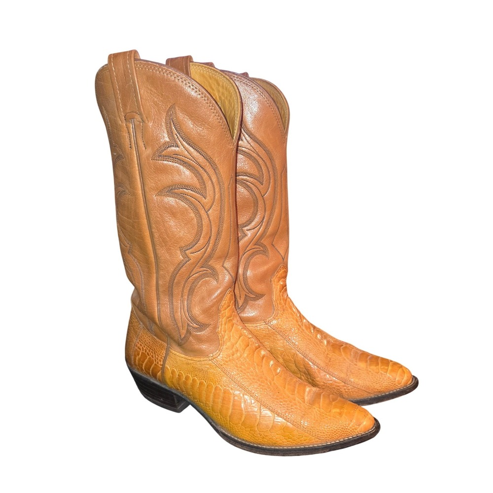 Nocona 421S Ostrich Leg Boots Mens 9 D Light Cognac Vintage Western USA Made
